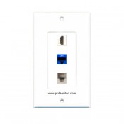 Placa Tapa decora ABS puerto HDMI 4k + Jack RJ45 Cat6 + Jack Telefónico